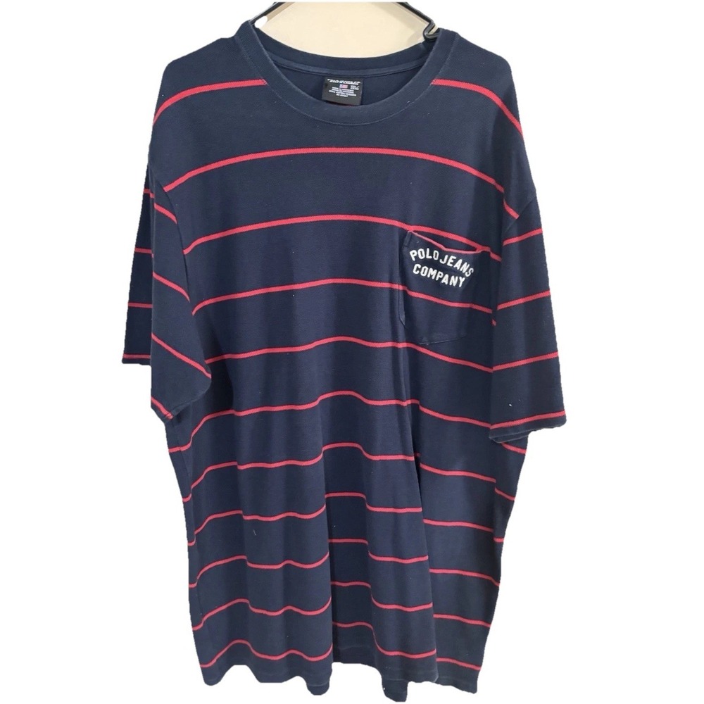 Men's Vintage 90's Polo Jeans Ralph Lauren Short Sleeve Pocket Striped Shirt 2XL